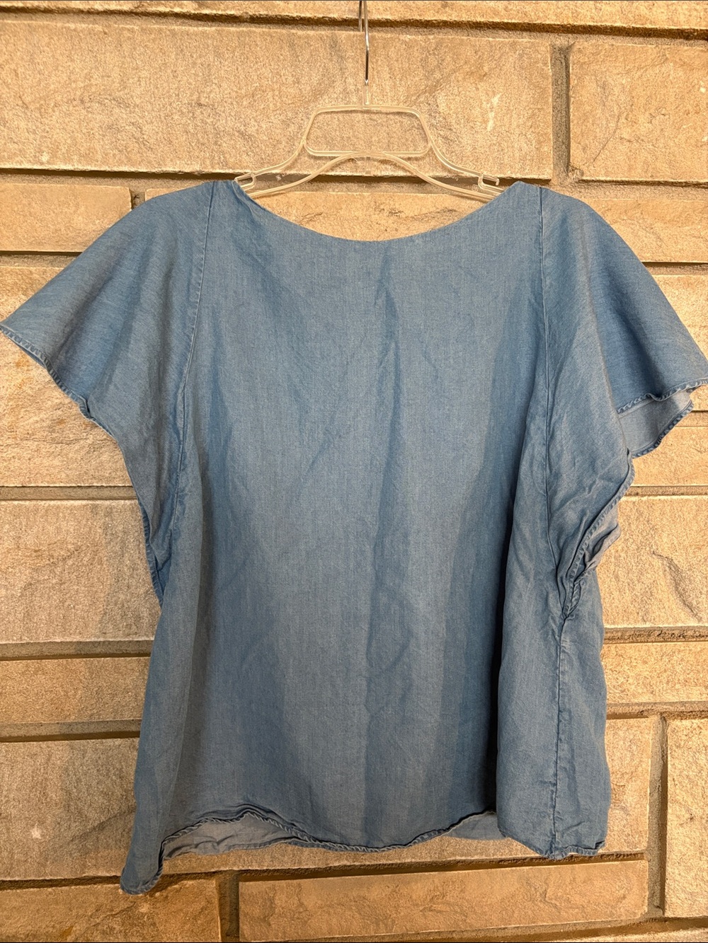 Massimo Dutti Light Blue Denim-Short Sleeve Top